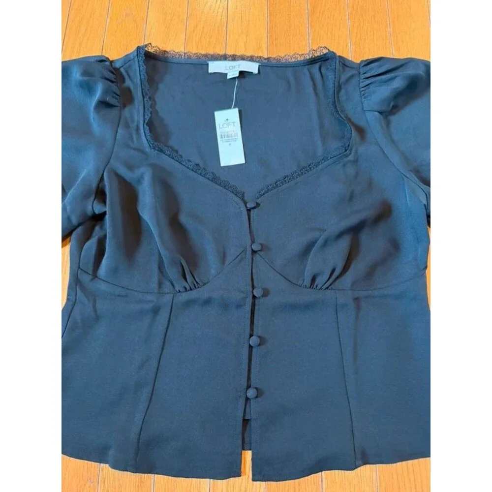 New NWT Ann Taylor LOFT Sweetheart Neck Puff Sleeve Blouse Sz 4